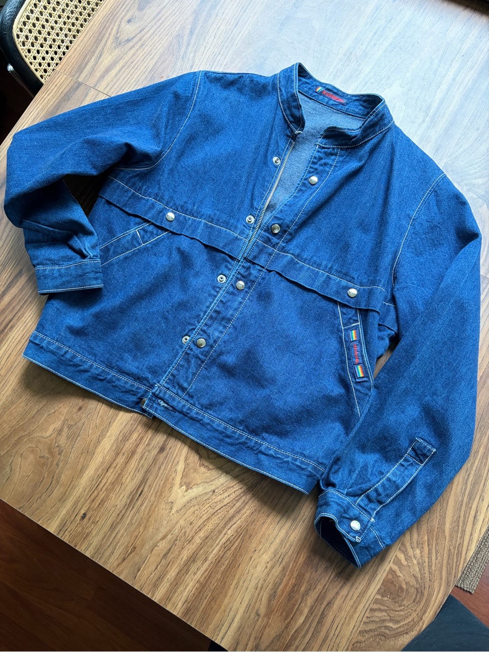 Vintage Rainbow Jeanswear Blue Cotton Denim Snap Bomber-style Jacket